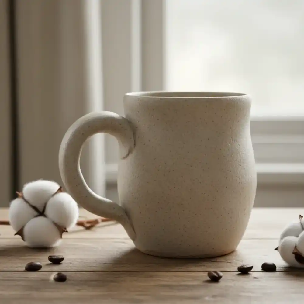 Handmade ceramic coffee mug with a comfortable handle and matte finish